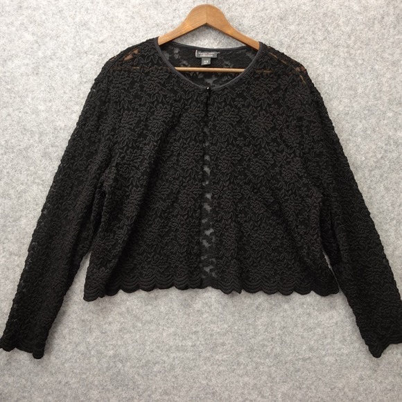 dressbarn Sweaters - Vintage Dressbarn Lace Cardigan Women 14 16 XL Black Floral Whimsigoth Sheer USA